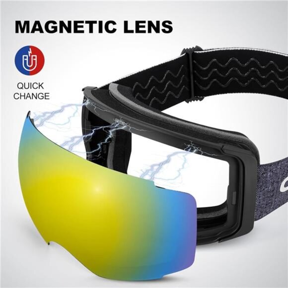 Magnetic Ski Goggles Interchangeable Lens Frameless Snow Snowboard Goggles Men W - Picture 3 of 7